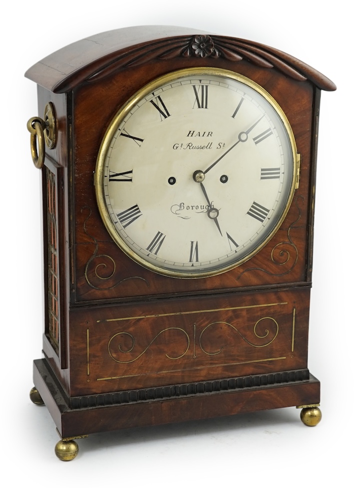 Hair, Gt Russell St. Borough. A Regency brass strung mahogany eight day bracket clock